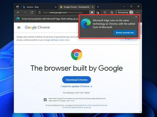微軟屏蔽谷歌？使用Edge 安裝谷歌 Chrome 瀏覽器時(shí)再現(xiàn)彈窗警告